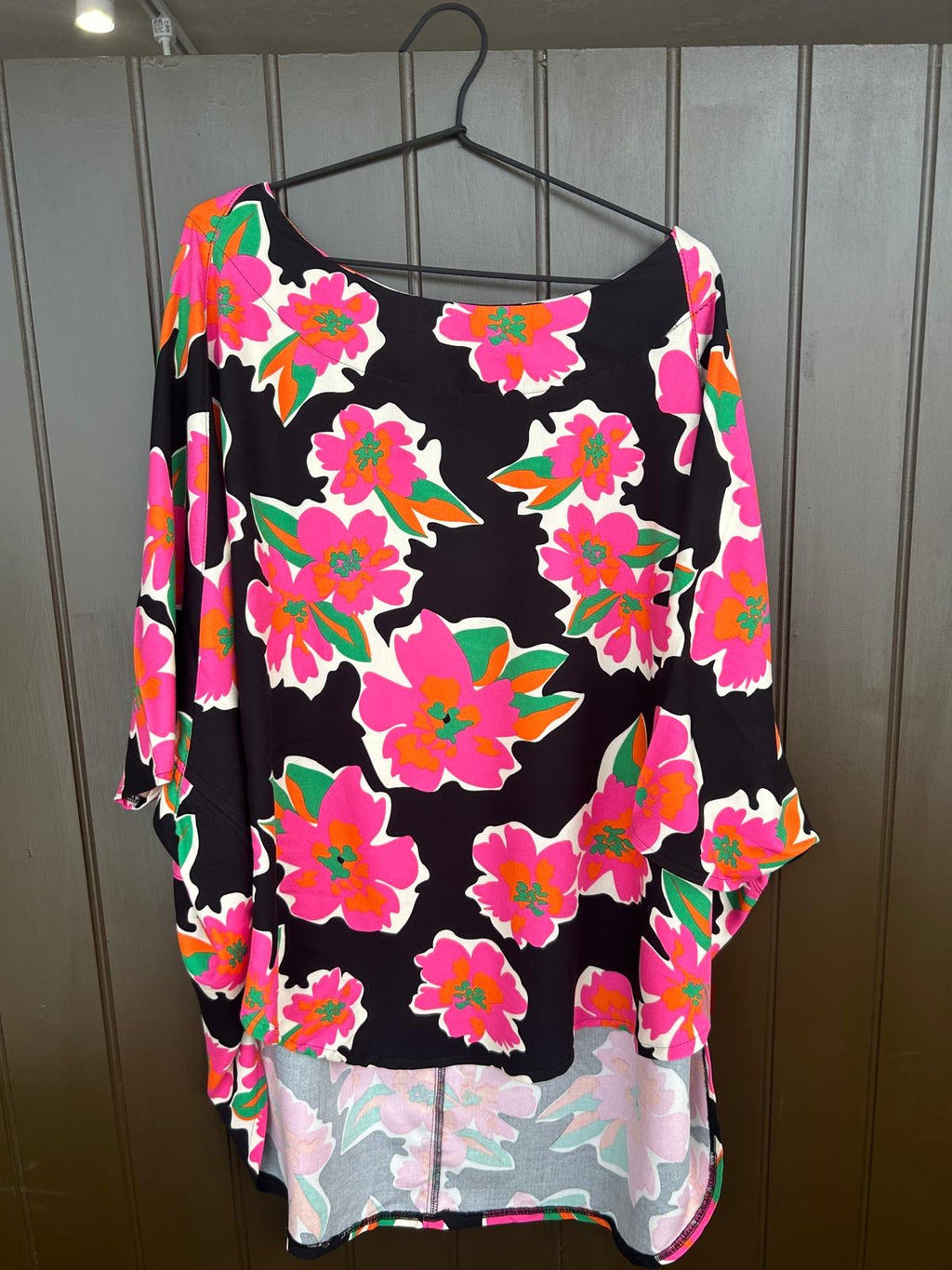 T-Top - Black And Cerise Giant Flower Shirt