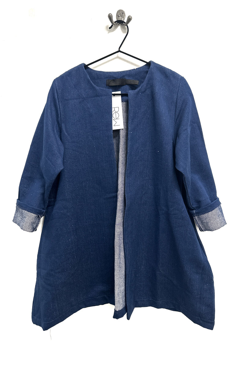 bright blue denim stylish flair coat rew clothing