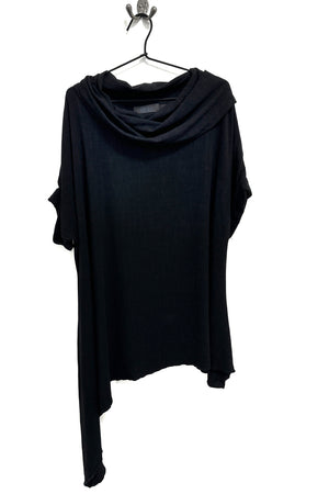 Polly Cowl - Black Linen Asymmetrical  T- shirt