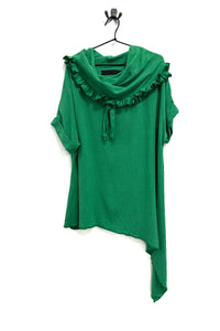 Polly Cowl - Bright GreenViscose Linen Look Asymmetrical  T- shirt