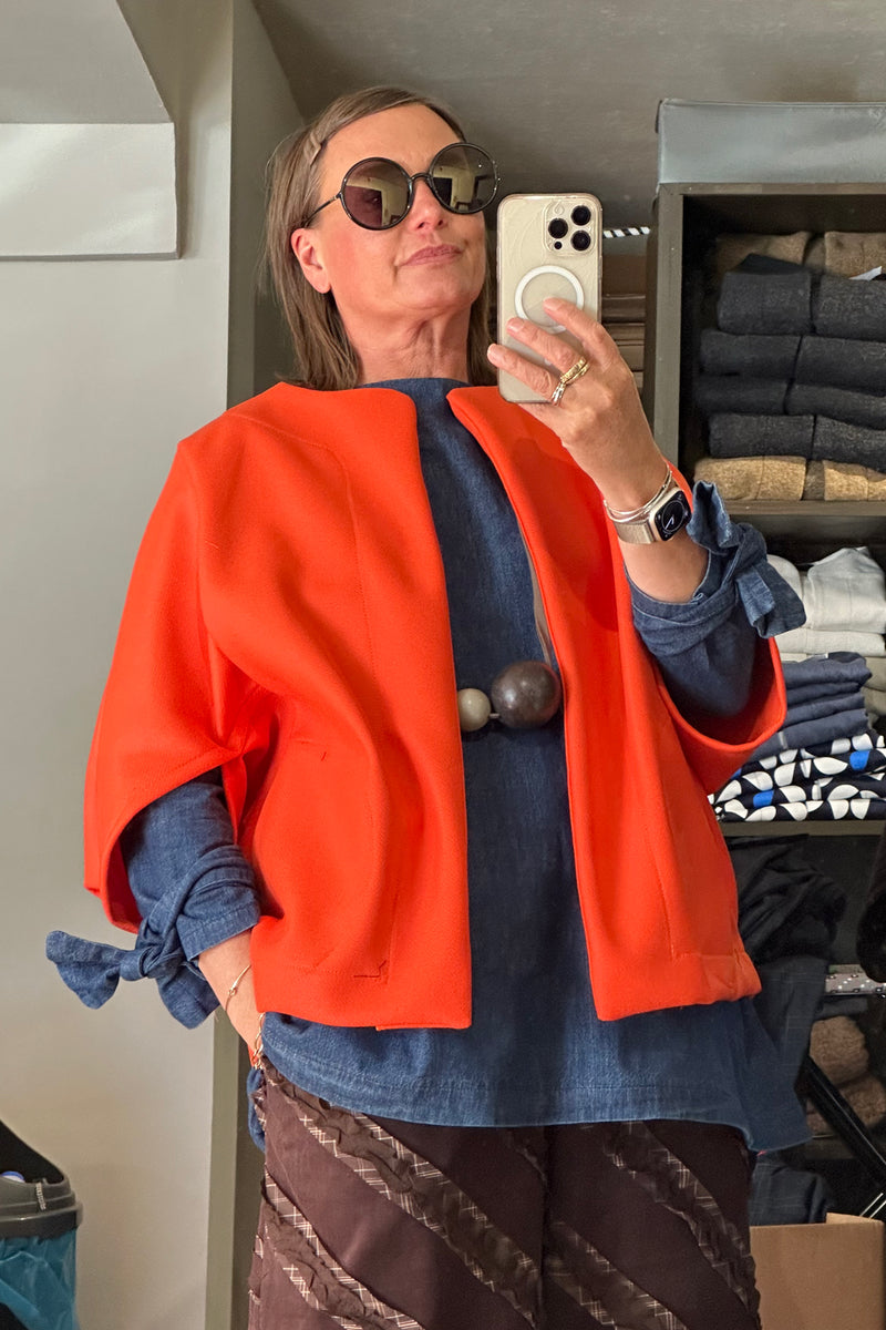 Kimono - Tangerine Orange Cashmere Box Jacket.