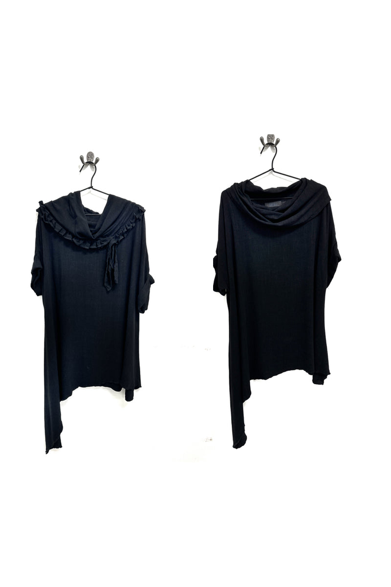 Polly Cowl - Black Linen Asymmetrical  T- shirt