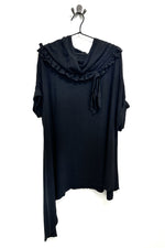 Polly Cowl - Black Linen Asymmetrical  T- shirt