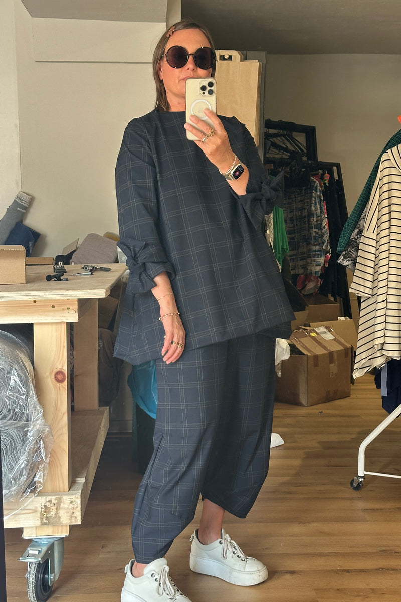 Totes Tunic - Navy Check Grey Brown.